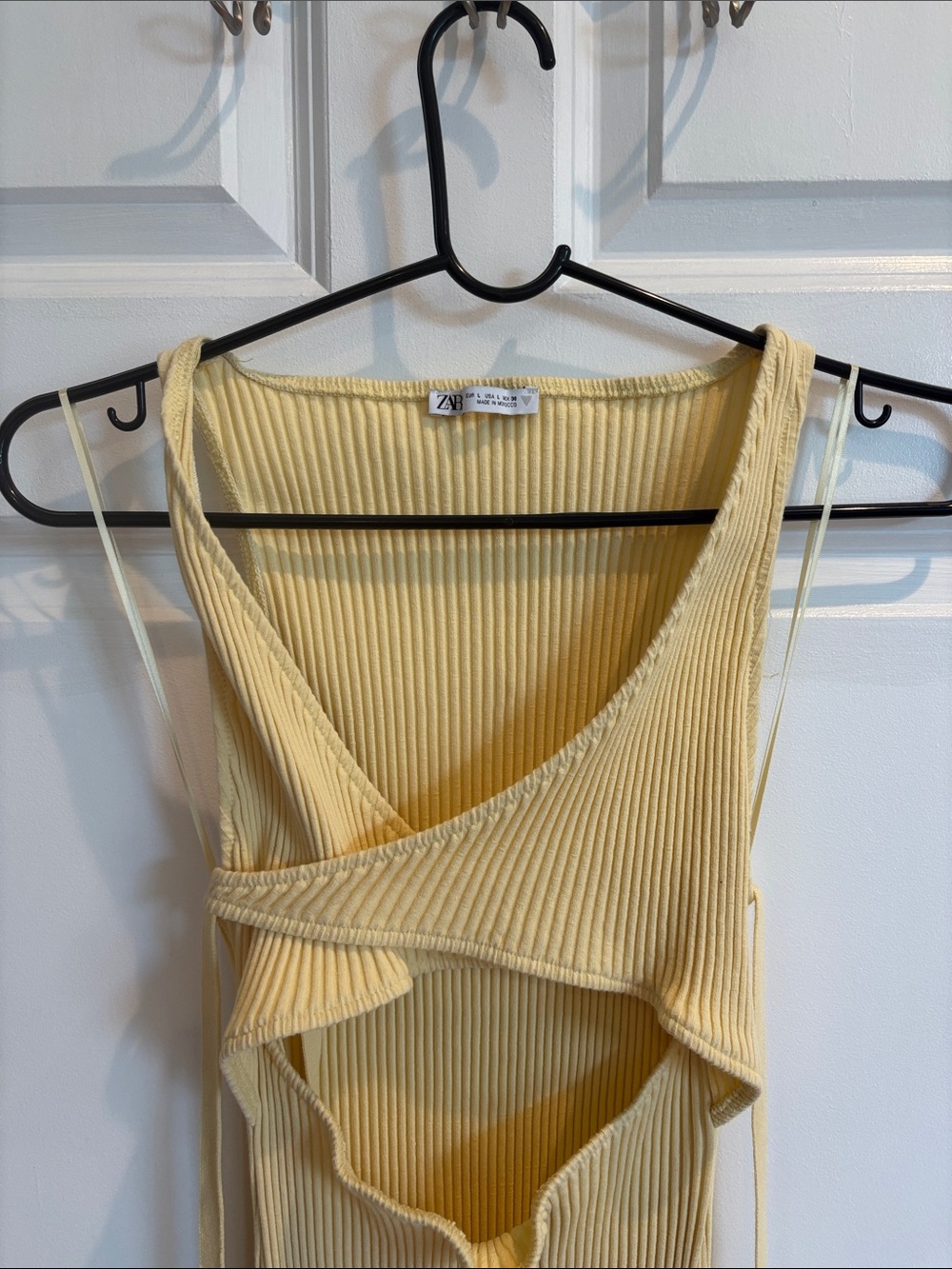 Zara Yellow Ribbed Cutout wrap dress